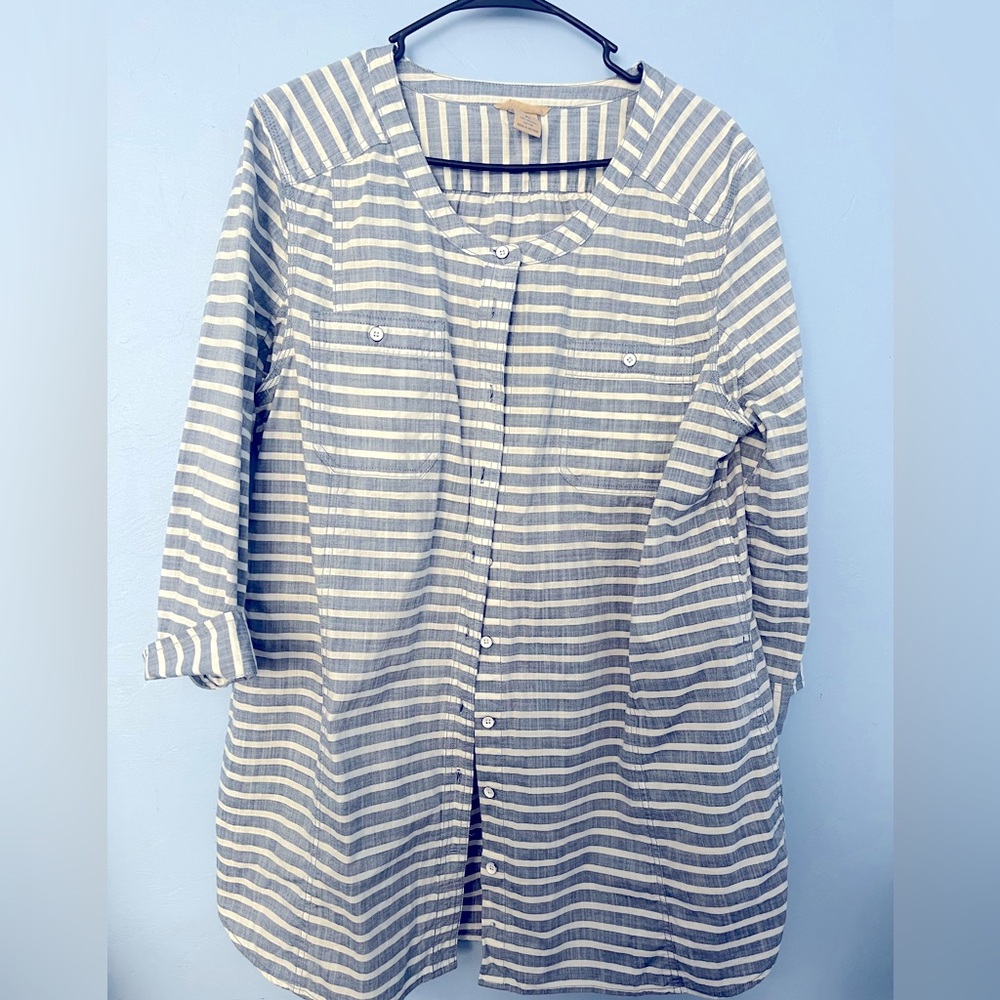 Duluth Trading  Co 100% Organic Cotton Blue and White Striped Shirt